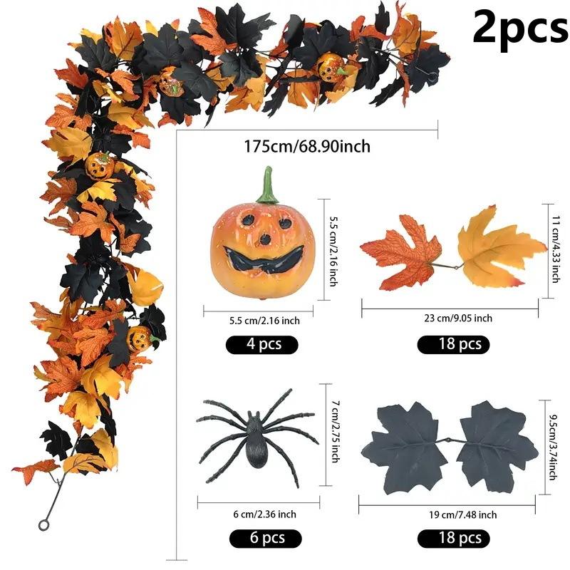 Halloween Slingerslinger 175cm Gotische Esdoornblad Pompoen Klimop Spin Decoratie voor Schouw Haard Herfstfeest Hangende Decoratie
