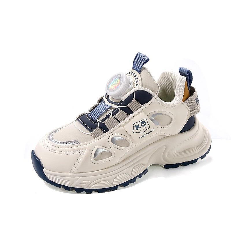 Children's spring new 2025 button shoes leather surface platform non-slip casual shoes boys running shoes fashionable and versatile