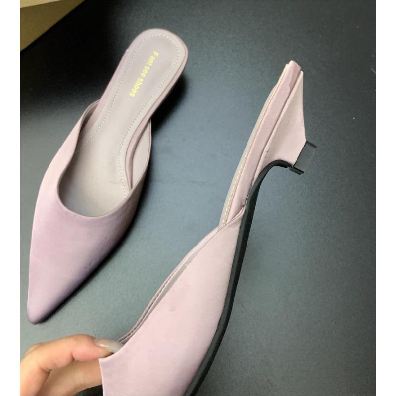 New Pointed Toe Women Mules Slipper Fashion Candy Color Ladies Elegant Dress Sandal Square Low Heel Slip On Slides Shoes