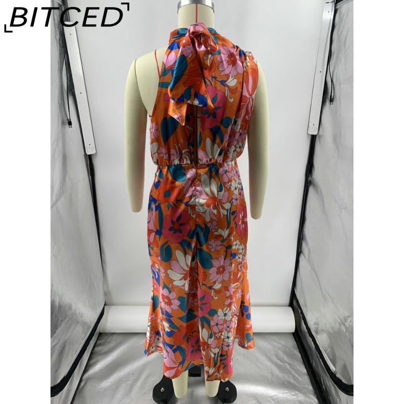 BITCED Sleek and Sophisticated Women's Sleeveless Strappy Printed Satin Dress
