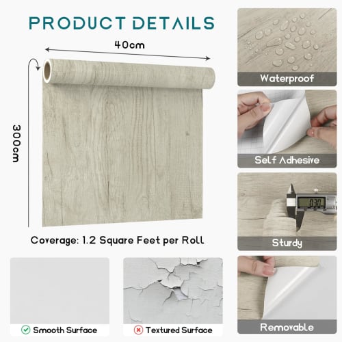 VEELIKE Wood Grain Wallpaper Stickers, Wood Grain Remake Sheet, Embossed Light Brown Wood Grain Cutting Sheet, Beige Wood Grain Sheet, Thick, Wide 40c