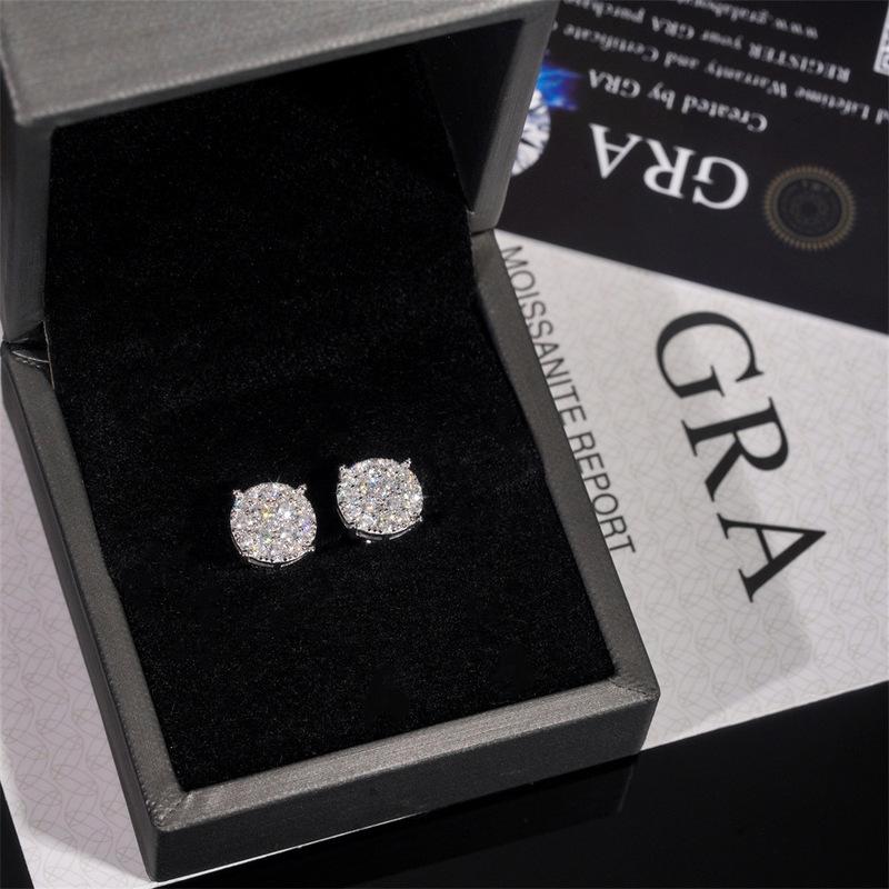 Full Moissanite D Color  Women's Men Hip-hop Earrings 925 Silver Screw Ear Stud High Quality Fine Jewelry for Women  Gift