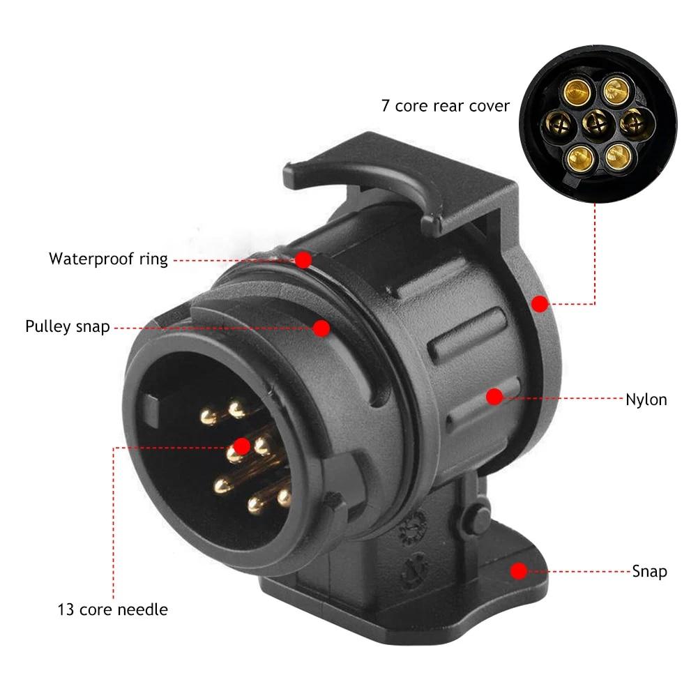 Adaptor de priză durabil cu 13 până la 7 pini Conector de remorcă 12 V bară de remorcare Remorcare Fișe impermeabile Adaptor priză Protejați conexiunile