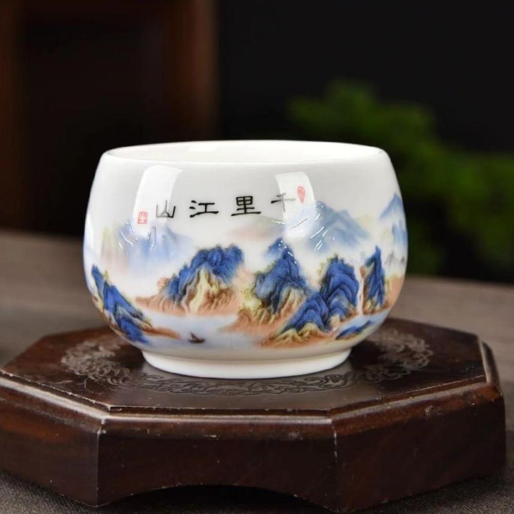 180ml Ceramic Teacup Landscape Painting Tea Bowl Portable Master Cup Gift Ceramic