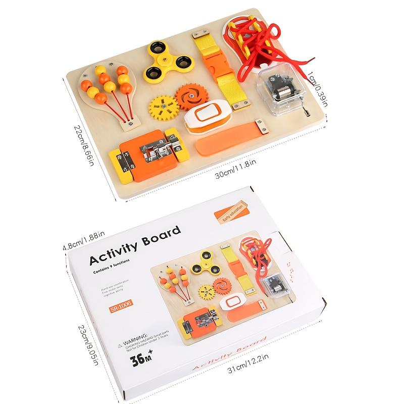 Wooden Hot Air Balloon Busy Board Sensory Play Toy with Locks, Gears Ropes, Orange Yellow Spring Theme, Ideal Birthday Gift for Youngsters