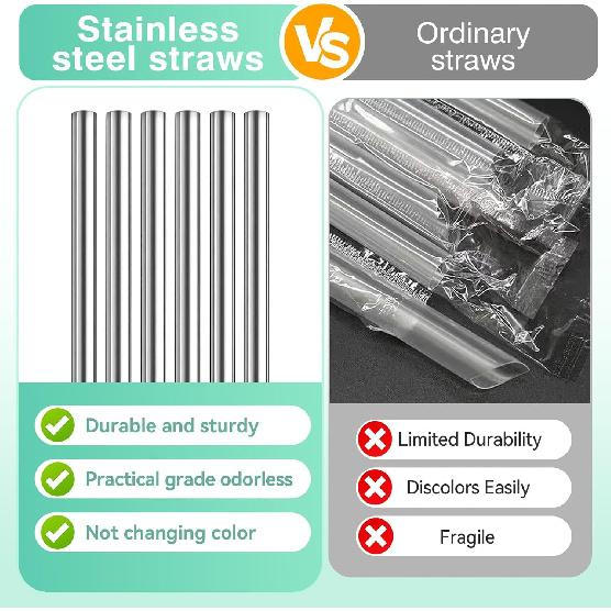 6 PCS Metal Straw Replacement for Owala Freesip 16oz Kids Water Bottle, Reble Stainless Steel Straws with 2 Cleaning Brushes, BPA-free Dishwasher