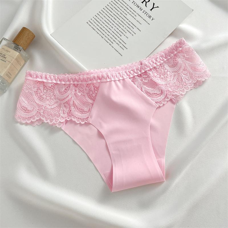 FINETOO Woman Ice Silk Panties Soft Briefs Lace Comfortable and Breathable Lingerie