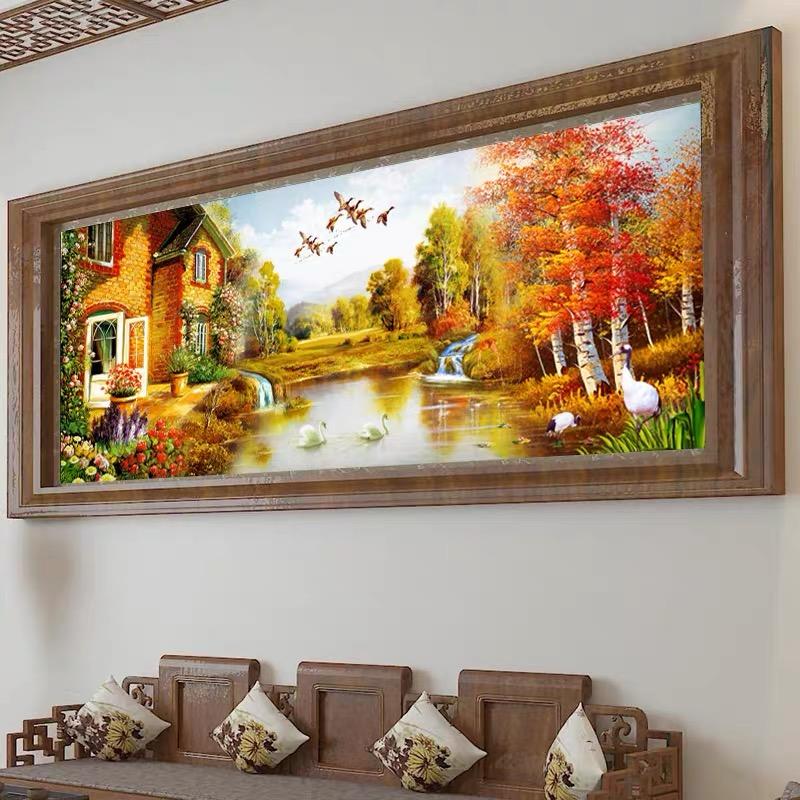 5d Diamonds Are Painted Allover, Bringing In A Continuous Flow of Wealth. The New Style of Brick and Stone Cross-stitch Shows A Large Living Room View