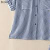 ZANZEA Women Short Sleeve Blouse and Shorts Summer Stripe Print Two Piece Suit Sets