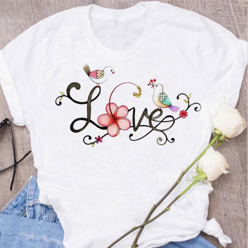 

Maycaur Women T-shirts Floral Love T Shirt 90s Ladies Fashion Clothing Cartoon Clothes Short Sleeve Female Tees Valentine Tshirt XXXL