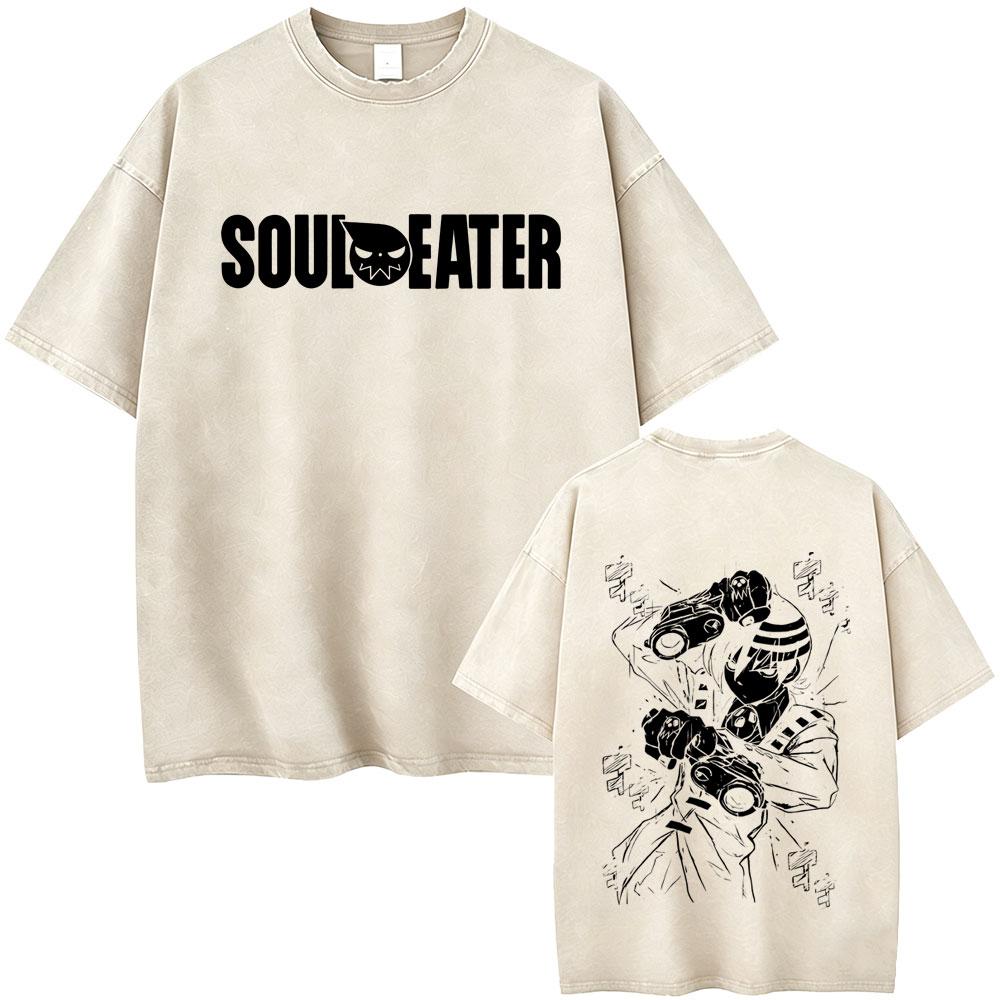 Washed Vintage Anime Soul Eater Maka Albarn Soul Evans Graphic Tshirt Mens Retro Manga T Shirts Men Cotton Oversized Tshirts