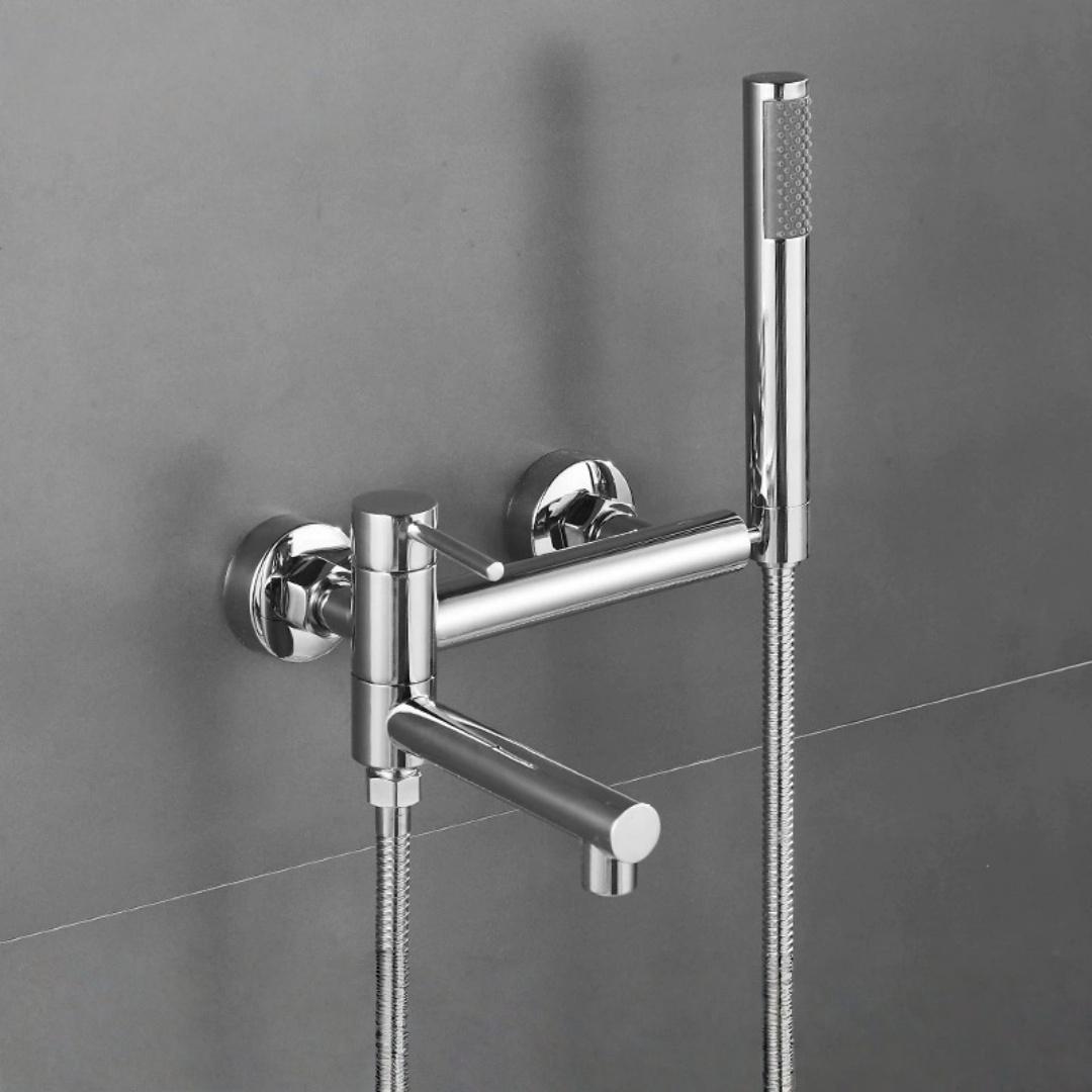 Tuqiu Rose Gold Bathtub Shower Set Hot and Cold Gray Bathroom Shower Faucet Brushed Gold  Foldable Bathtub Faucet set Brass