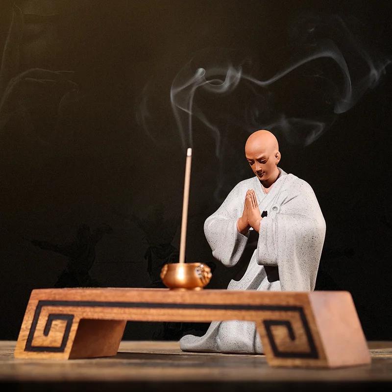 Çin Tarzı Kum Diz Çök Dua Buda Rahip Zen Ev Oturma Odası Tapınak Çay Odası Dekorasyonu, Fengshui Hatıra Eşyası, Antika Huzurlu