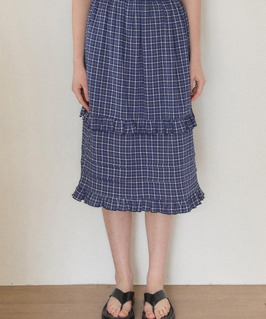 Our Hope Frill Pintuck Midi Skirt - Navy