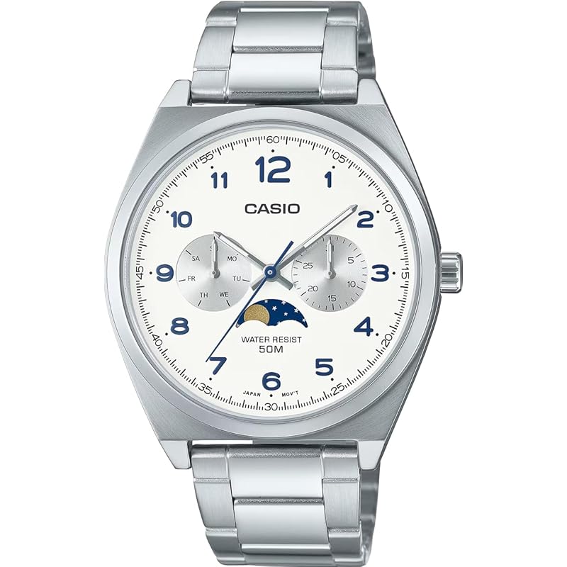 

[Casio] CASIO standard moon phase Moon phase analog men s watch MTP-M300D-7AV metal band white overseas model [product]