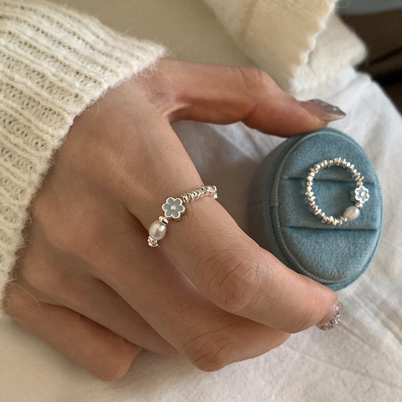 Bague Irrégulière Perle Émail Bleu Drip pour Femmes, Plaqué Argent S925, Bague Déclaration de Mode de Luxe