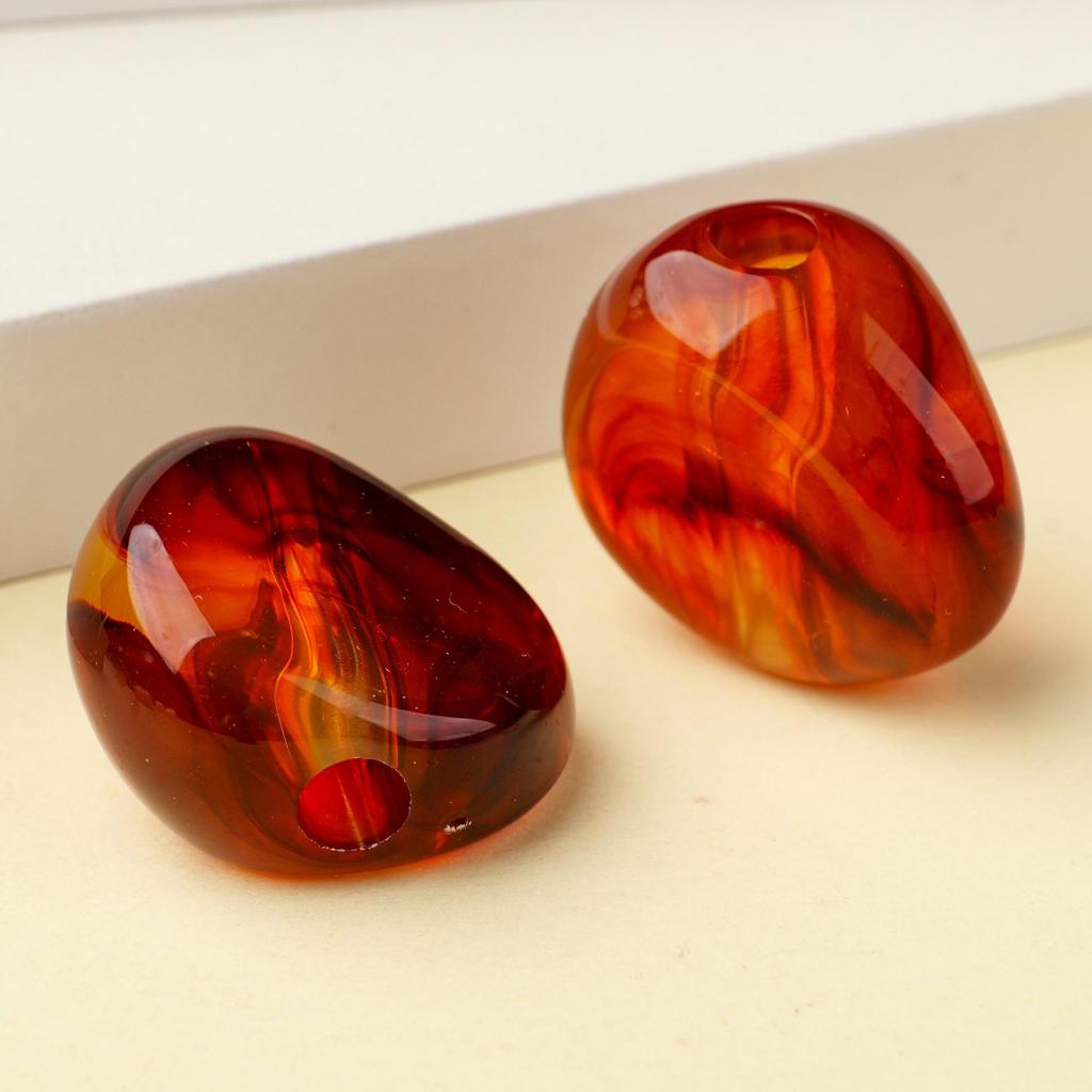 Large Irregular Flat Chinese Style Resin Beads with Straight Hole