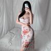 Vintage Blumen Tube Top Nachthemd Schlanke Passform Hoher Schlitz Sexy Lang Bedrucktes Loungewear Kleid 633 Romantische Schmeichelhafte Nachtwäsche mit Zeitlosen Blumenmustern