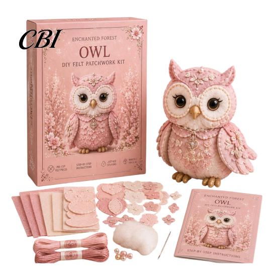 Handmade Gift Idea Pink Animals Patchwork Kit, DIY Felt Woodland Friends Sewing Project, 3D Cute Creative Hobby Kit Art Craft for Beginners Home Decor