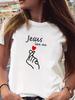 Summer Short Sleeve Round NeckLoves Me Heart Hand Print Fashion Harajuku Kawaii T-shirt Women's Y2K Clothing