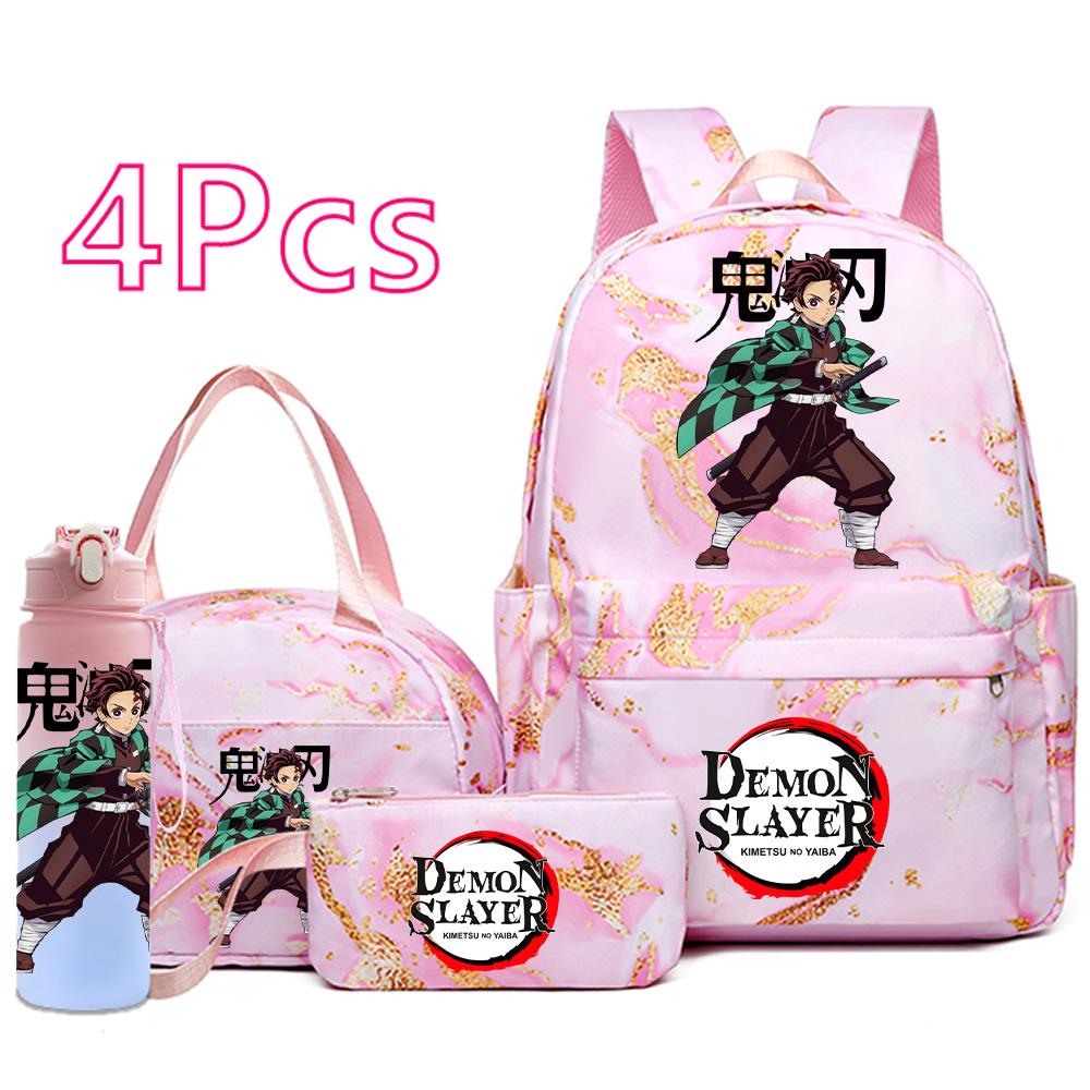 4ks/sada Anime Demon Slayer Tištěný Batoh Kabelka Pouzdro na tužky 750ml Láhev na vodu pro Dospívajícího Chlapce Dívku Školní taška Velkokapacitní Vodotěsná Taška na knihy