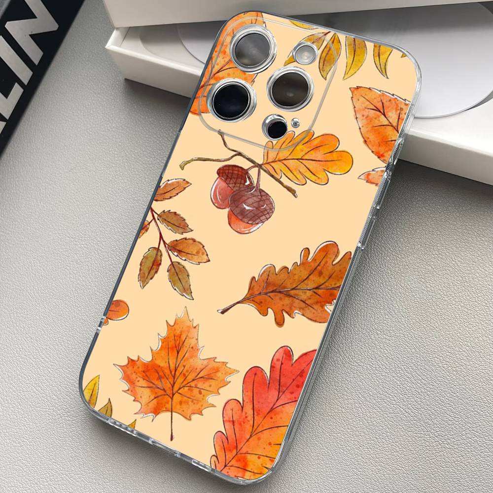 Autumn Leaves Pumpkin Clear Silicone Soft TPU Phone Case For iphone 17 16 15 14 Plus 13 12 Mini 11 Pro Max Shell Capa