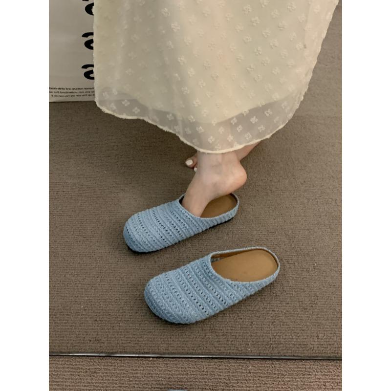 Woven Bag Head Slippers Women's Summer Wear Beach Soft Bottom Lazy High Value Flat Bottom Cool Slippers