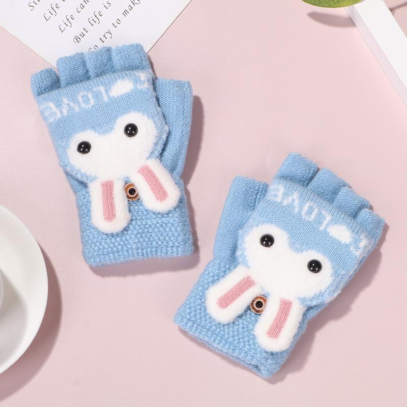 Yuan Autumn and Winter Go Out To Write Homework Comfortable, Warm and Cold-proof Cute Imitation Mink Bunny Children Flip Gloves