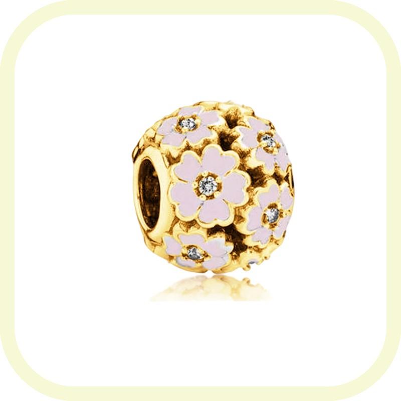 New Golden Flowers Collection Charm Bead Lucky Shamrock Rose in Bloom Daisy Flower Safety Chain Compatible With Authentic Bracelets Do It Yourself Jew
