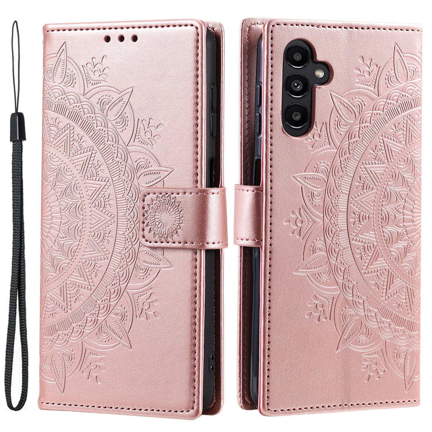 

For Samsung Galaxy S24+ Case Mandala Flower Wallet Phone Cover with Strap Rose Gold