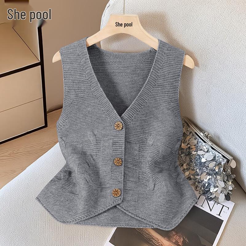 

Women s Solid V-Neck Knitted Layering Vest One Size