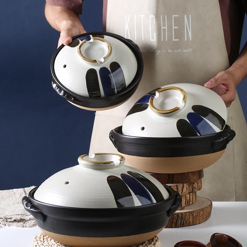 Japanse Keramische Kleipot: Multi-Use Stoofpot, Rijstkoker, Gas- en Inductiekookplaat - Kleine Maat Steen en Platte Pan voor Soepen.