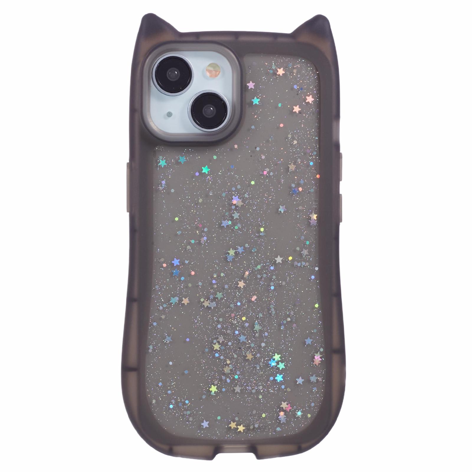 

JTW Series For iPhone 13 Case Cat Ear Soft TPU Phone Cover Sparkle Sequins Epoxy Transparent Black