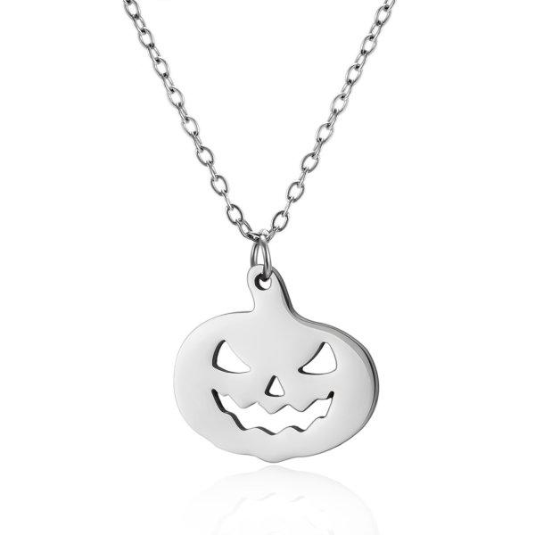 316L Stainless Steel Halloween Ghost Pendant Pumpkin Necklace for Women Men Gold Color Cat Necklace Friendship Jewelry Gift