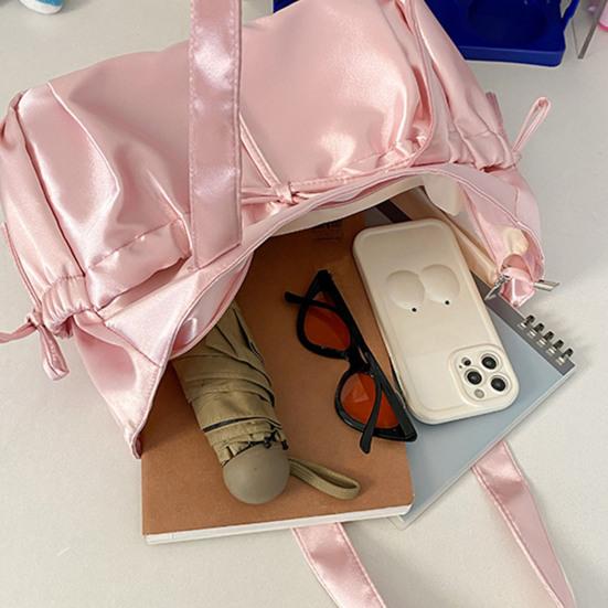 Women Wrinkled Shoulder Bag Glossy Tote Bag with Bows Large Capacity Handbag Purse for Daily Outings Street Commuting Parties Date