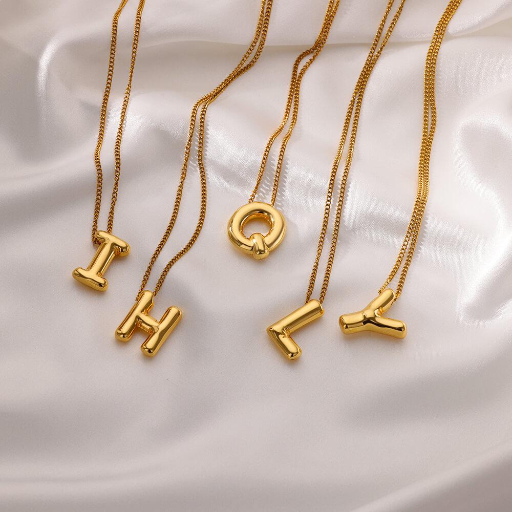 Initial Letter Necklaces For Women Gold Color Stainless Steel A-Z Letter Chunky Necklace Wedding  Christmas Party Jewelry Gift