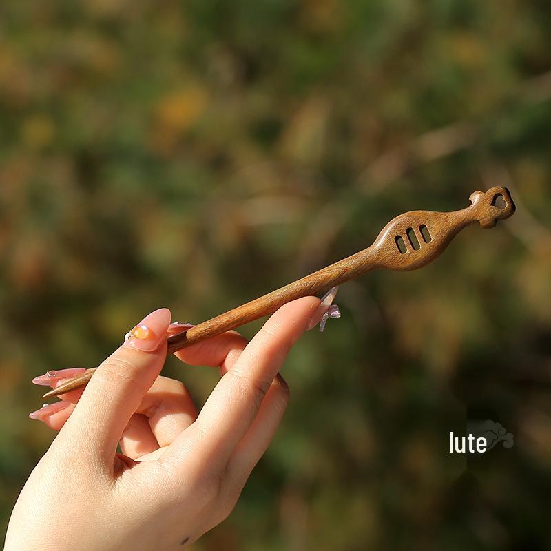 High-End Natural Ebony Wood Hairpin - Extended Chinese Ancient Style Black Hair Bun Accessory