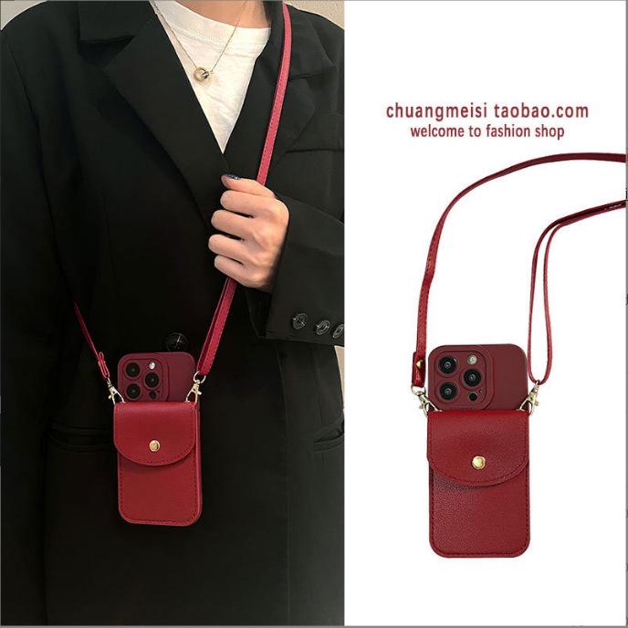 "Anti-Fall Crossbody Lanyard Case with Card Holder for iPhone 13 Pro Max and iPhone 12"