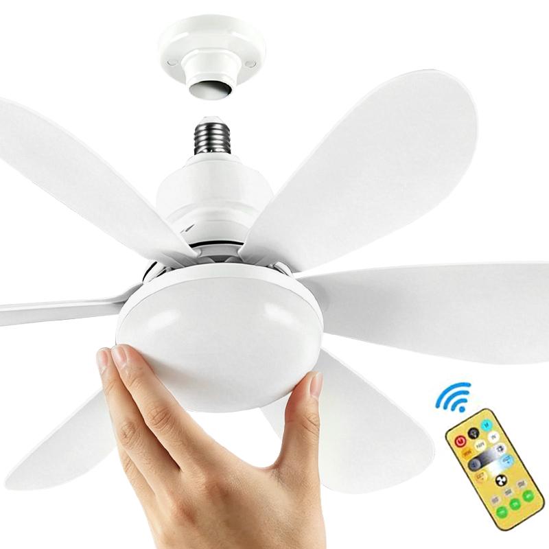 LED Electric Fan Light 3 Speed Adjustable Ceiling Fan Portable E27 Screw Multifunctional Socket Fan with Remote Control
