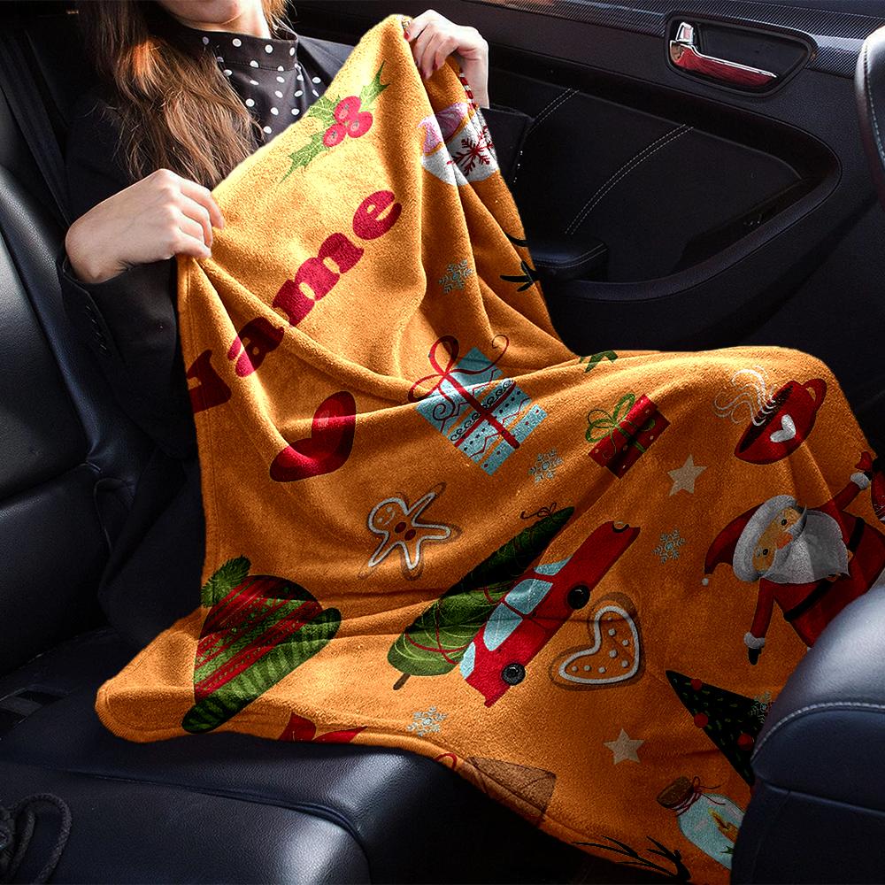 Custom Name Christmas Theme Printed Blanket - Perfect for Couch, Bed, Travel & Outdoor Use | Machine Washable, Cozy & Durable.