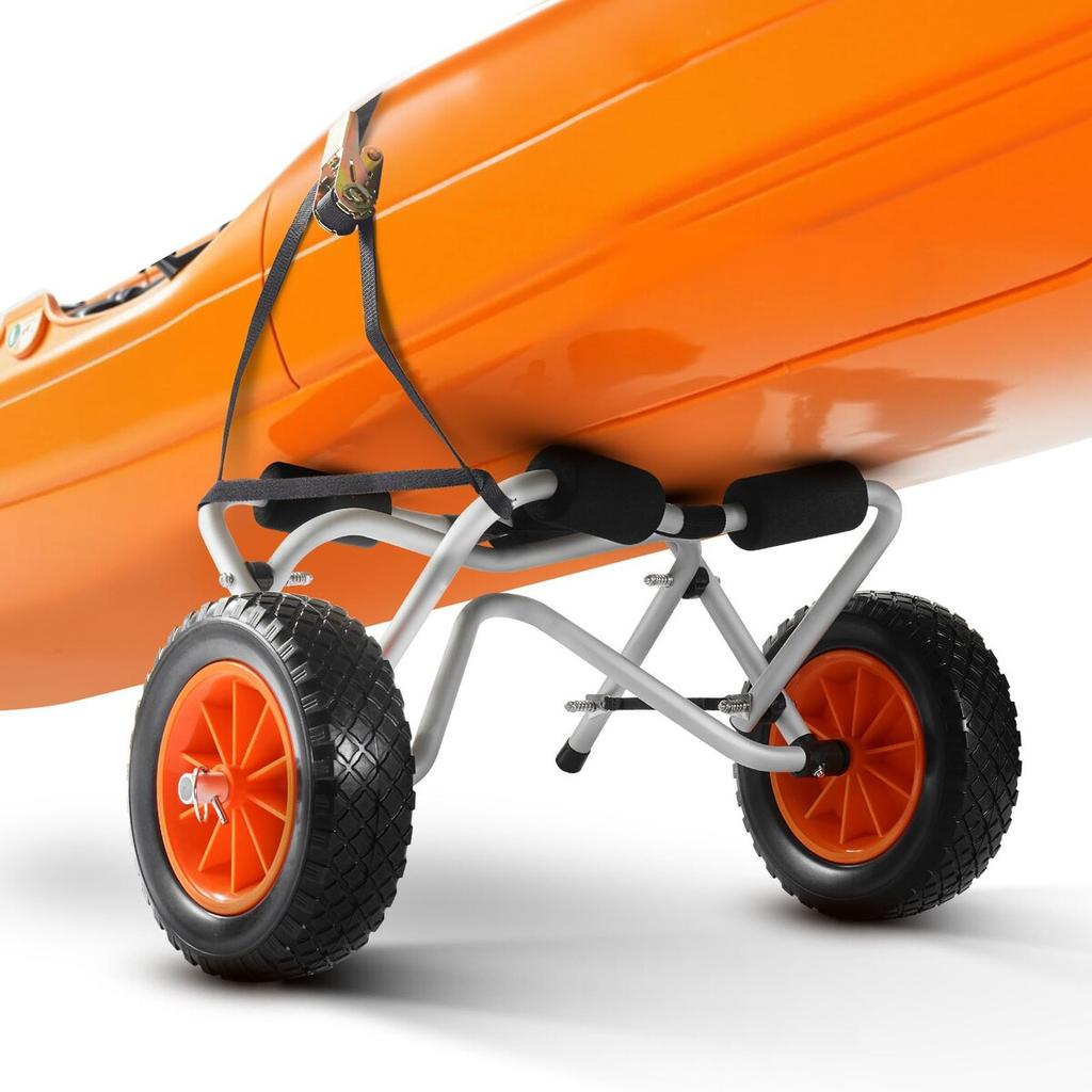 Kayak Cart, 113.4 Kg Load Capacity, Foldable Kayak Trolley with 25.4 Cm Solid Rubber Tires & 1 Ratchet Strap, Paddle Board Trolley for Carrying