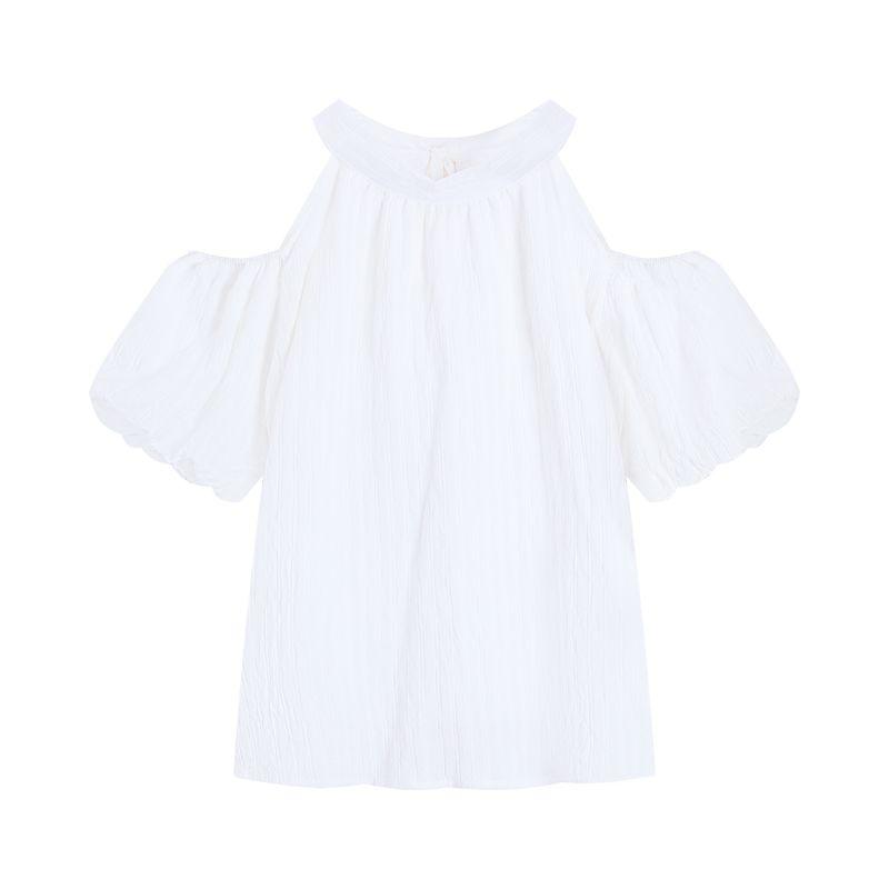 Kumikumi Sweet Style Stripe off-the-Shoulder Short sleeve Shirts Women clothes Summer Chic Bow Lace-up Loose Top