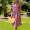 Striped Lapel Button Down Shirt Dress with Pockets Summer Casual Short Sleeve A-line Long