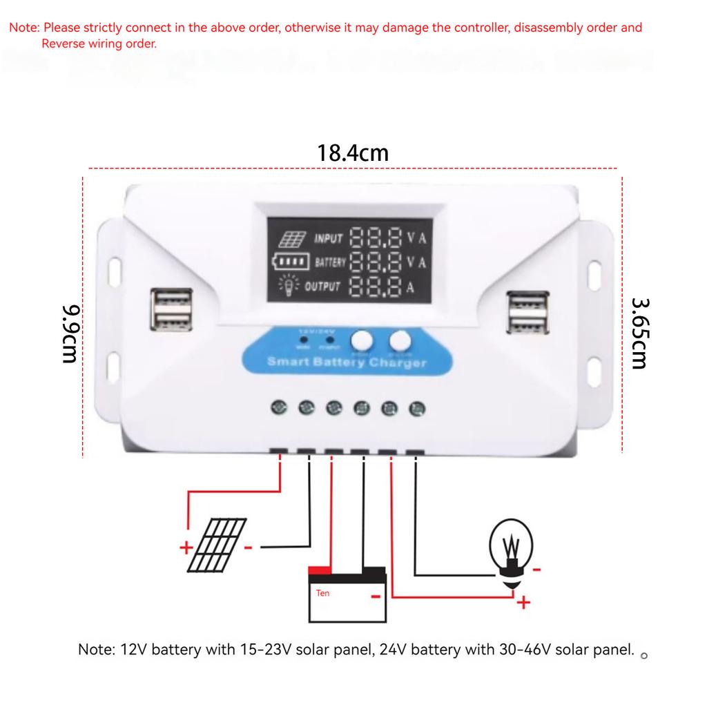 Adaptive Solar Power Controller 12V/24V Solar Panel Regulator Universal Batteries Regulator For PWM 20A Solar Charge Controller
