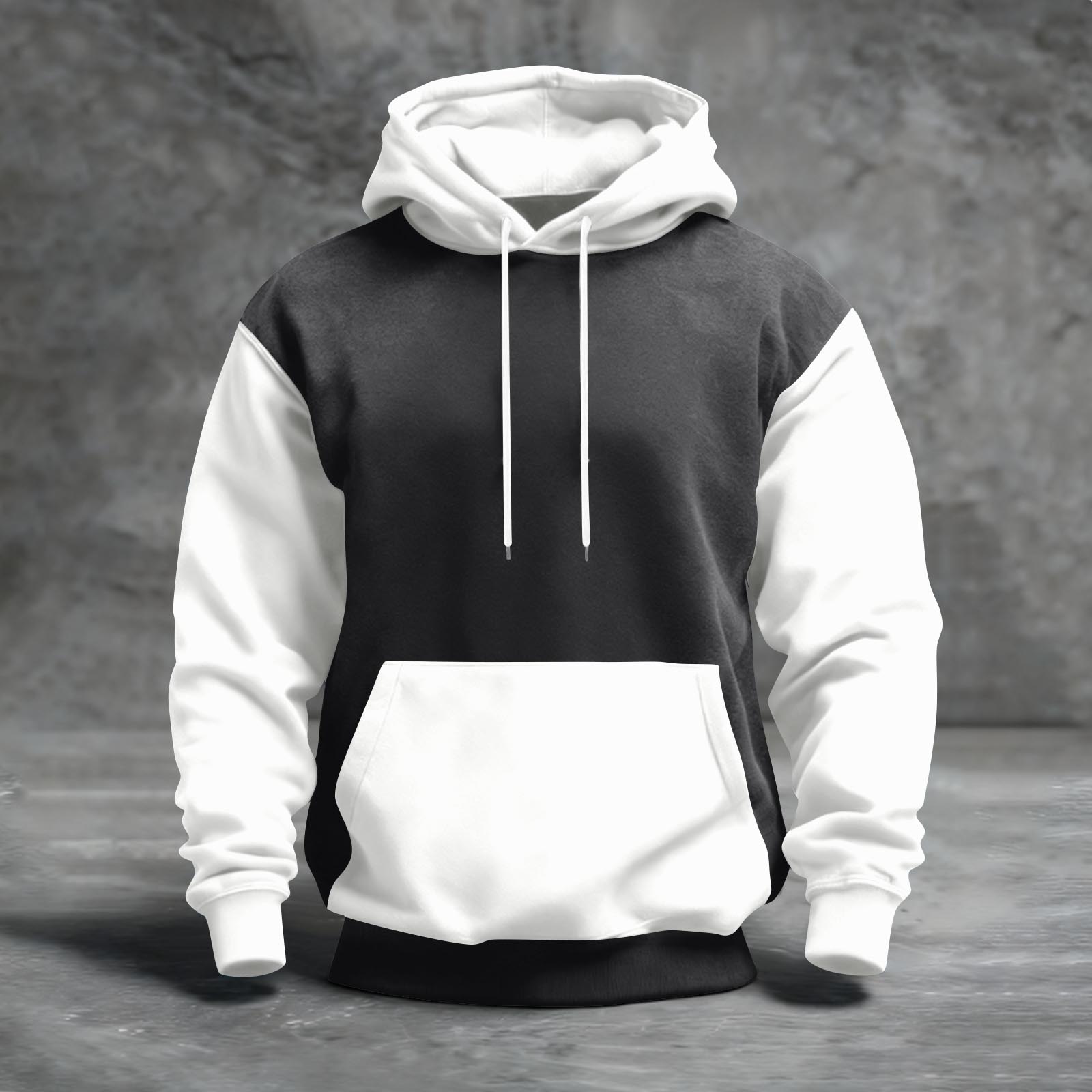 

Мужская толстовка с капюшоном в стиле колор-блок с карманами, повседневная и удобная M белый