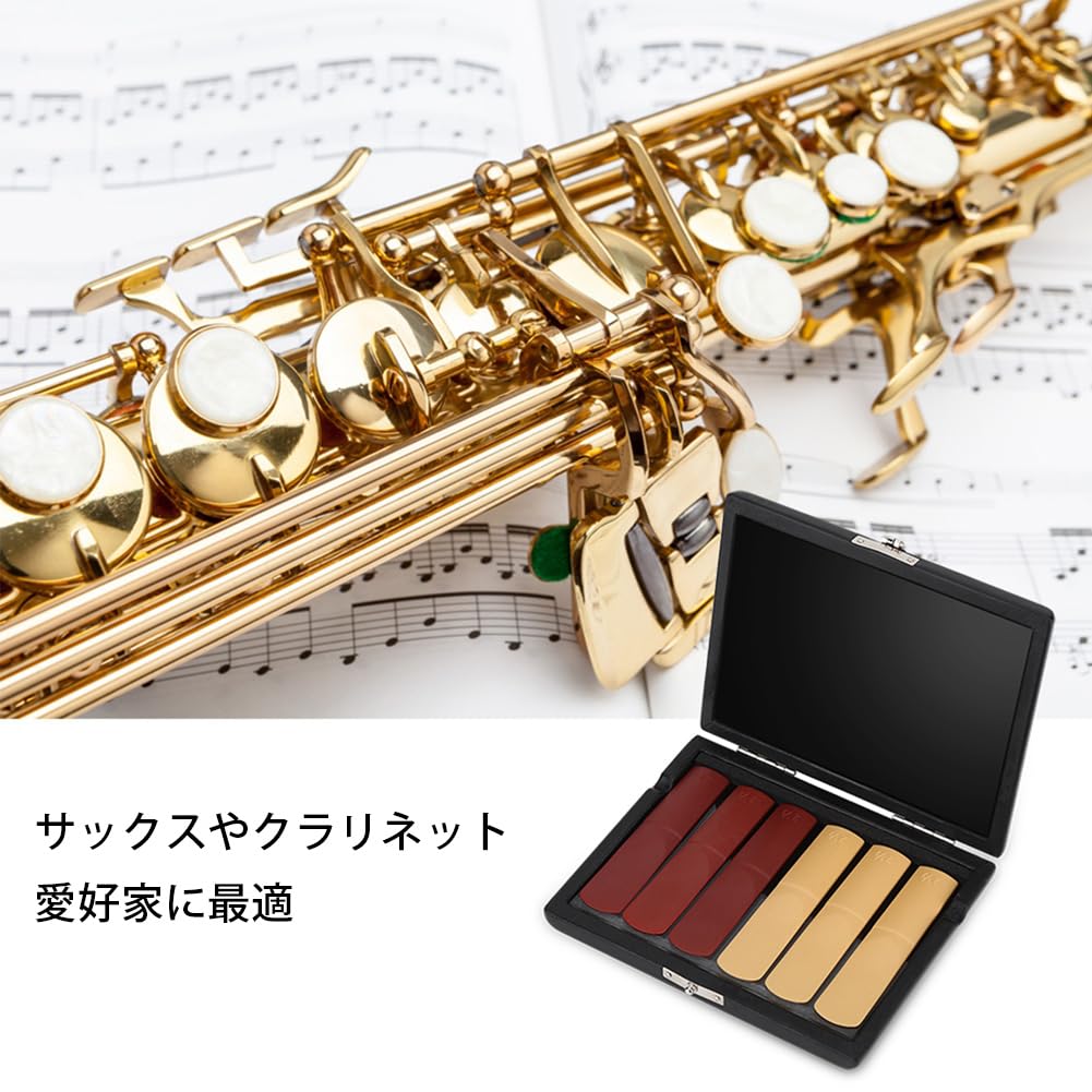 Black PU Leather Cover for SaxophoneClarinet, Holds 6 Reeds, with Slots, Lightweight and Durable Wood Material, Waterproof & Easy Clean, Padded