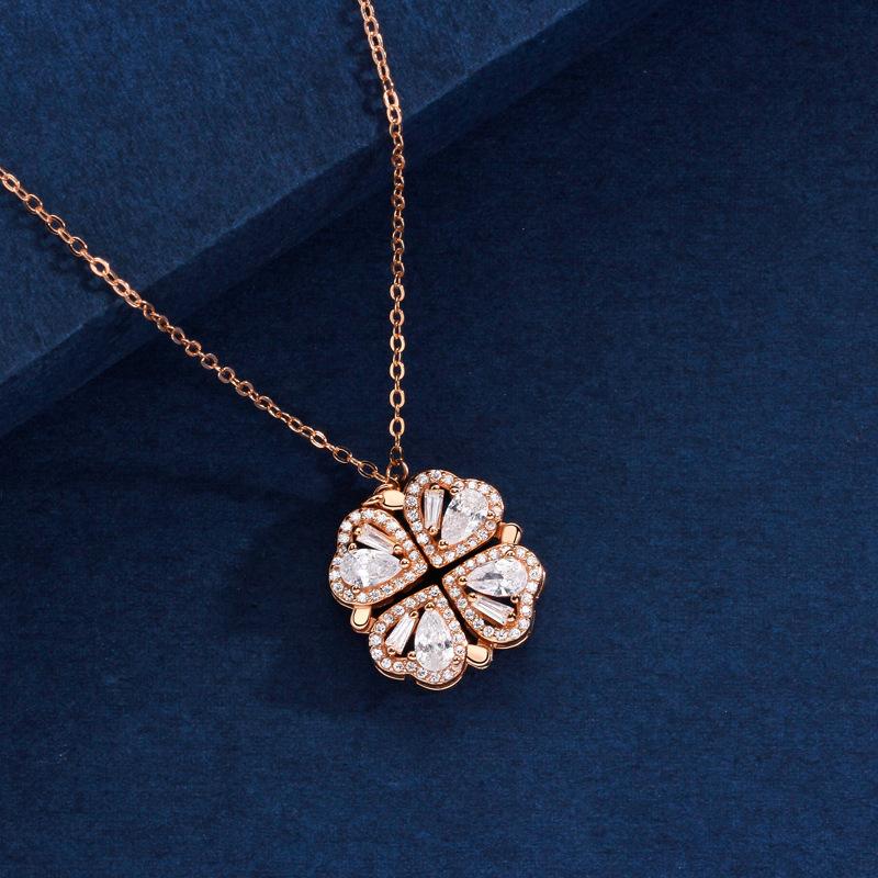 Heart Diamond Four-Leaf Clover Necklace Women'S Fashion Light Luxury High-End Design Sense A Two-Wear Jewelry Premium