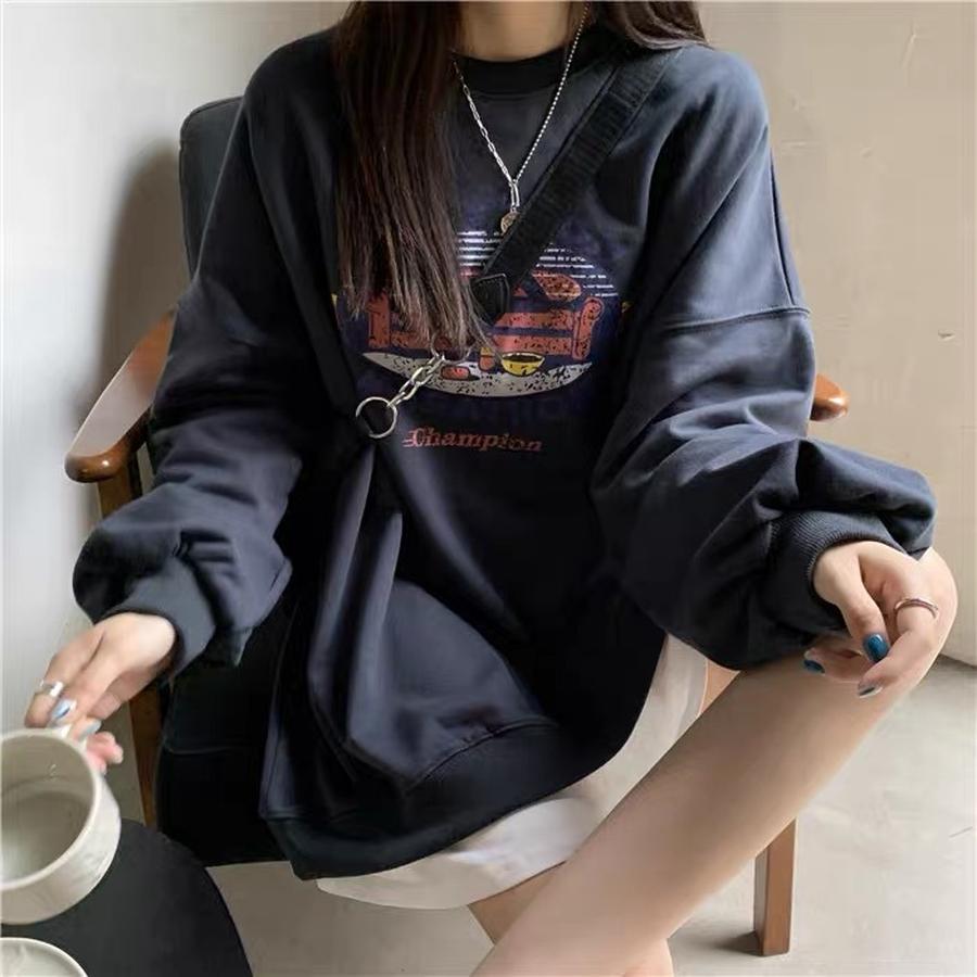 Women's Oversized Crew Neck Sweatshirt Autumn New Korean Style Casual Loose Outerwear