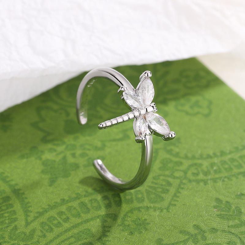 New Fashion Diamond Dragonfly 925 Sterling Silver Versatile Personalized Temperament Opening Rings R078