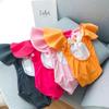New Korean Style Girls' One-Piece Swimsuit with Ruffled Edges & Bow - Solid Color for Small to Medium Kids